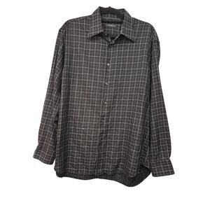 Canali Sportswear Button Up Shirt Mens XL Windowpane Plaid Black Cotton Italy